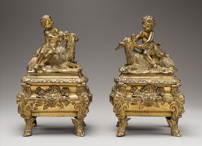 Pair of Andirons: Child and Goat