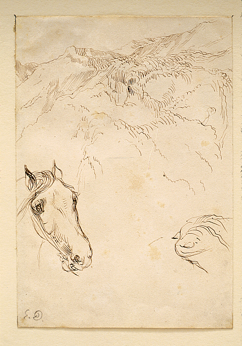 Mountain Landscape with Two studies of a Horse's Head
