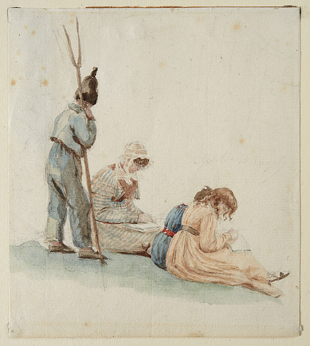 Woman Reading, Boy with Pitchfork