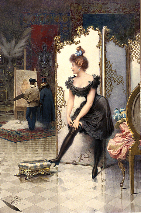 A Model Fastening Her Garter in an Artist's Studio