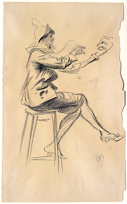 Clown Seated on a Stool, Holding Her Mask