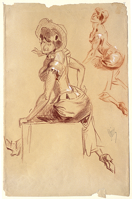 Two Studies of Seated Woman Seen from the Back, Looking over Her Left Shoulder