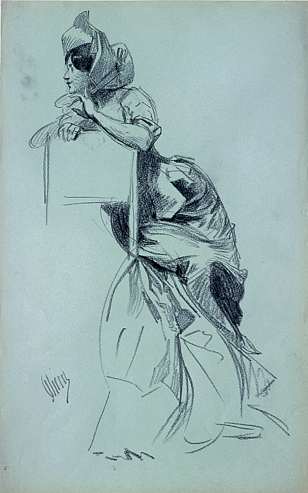 Woman Leaning on the Back of a Chair, Facing to the Left
