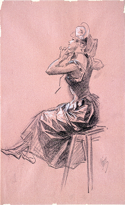 Woman Seated on Bench in Profile to the Left