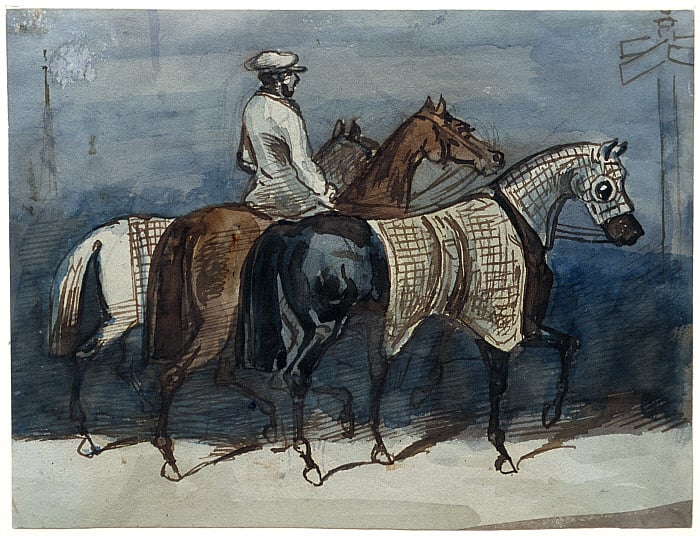 Groom with Three Horses; verso: Mounted Soldier