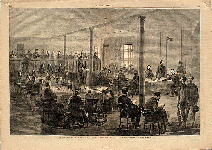 The Court-Room of the Old Penitentiary, Washington,...Trial of the Conspirators
