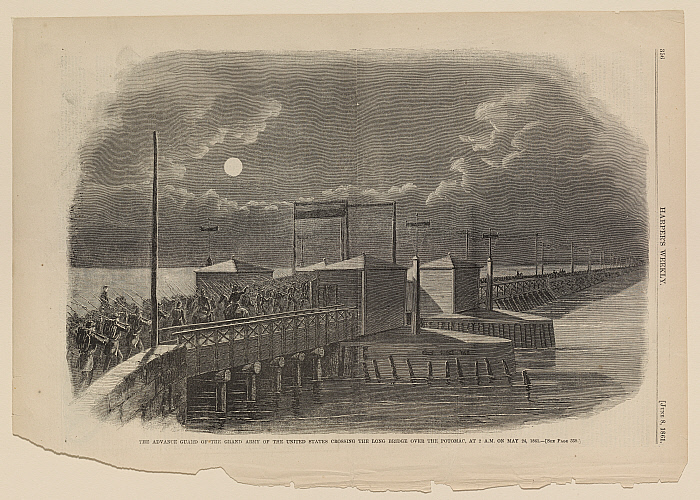 Advance Guard of the Grand Army of the United States Crossing the Long Bridge over the Potomac at 2 a.m. on May 24, 1863
