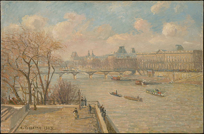 Oil painting le pont neuf, paris the pont neuf, paris cityscape with  figures art