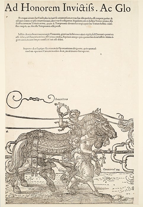 Triumphal Chariot of Maximilian I (sheet 4): An Honorem Invictis. Alacritas and Oportunitas