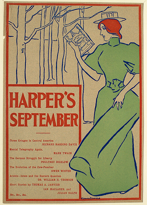 Woman Reading Harper's, Trees in Background, September Harper's