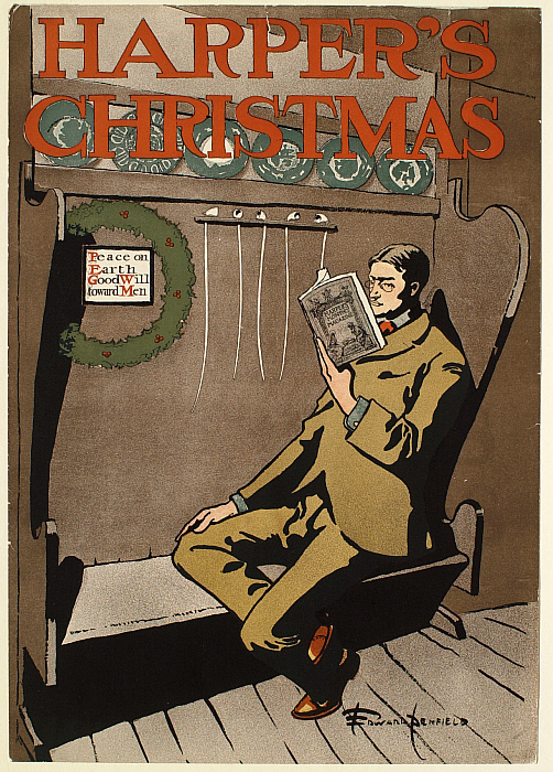 Man in Brown Suit Seated on a Bench, Christmas Harper's