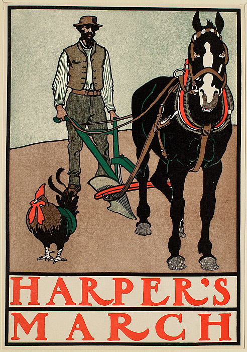 Man with Horse Plow, March Harper's