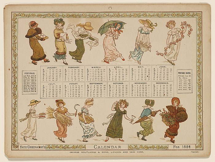 Calendar for 1884: dancing figures