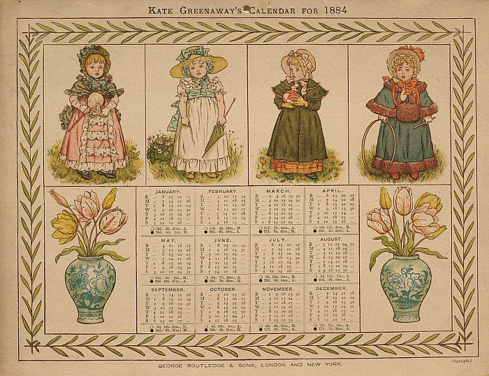 Calendar for 1884: four girls