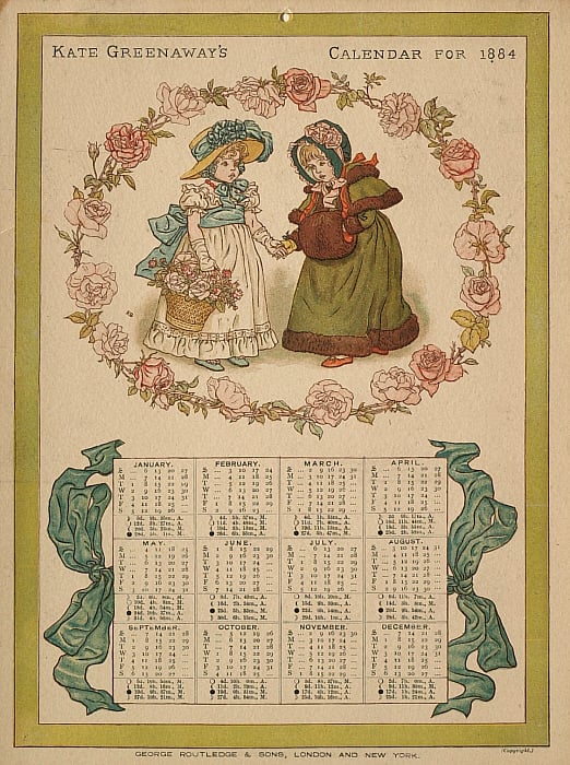 Calendar for 1884: two girls