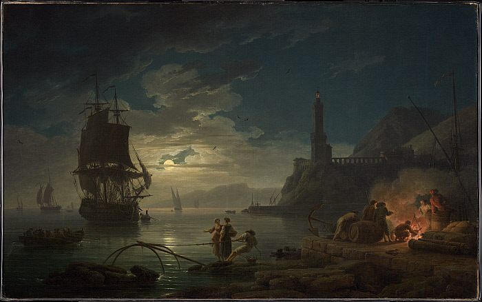 Coastal Scene in Moonlight