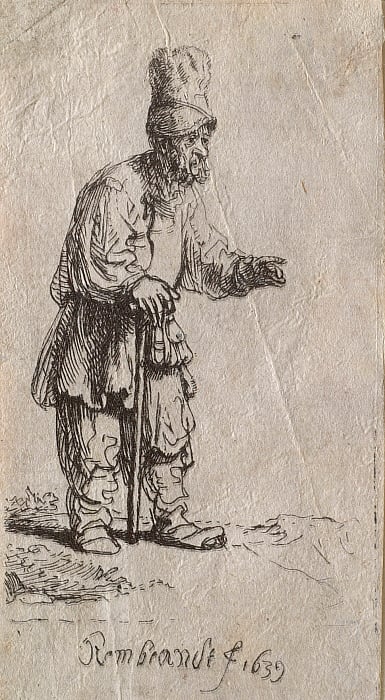 Peasant in a High Cap, Standing, Leaning on a Stick