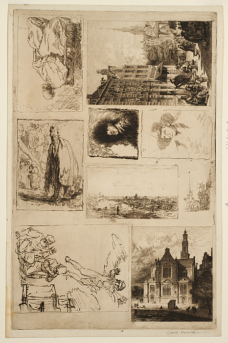 Proof from L'Oeuvre Complete de Rembrandt (7 Rembrandt copies, 2 Flameng originals)