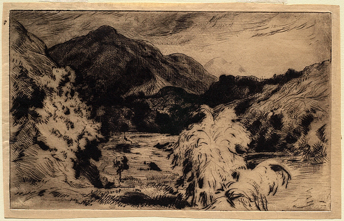 River Landscape with a Tree Foreground Right and a Mountain Rearground Left