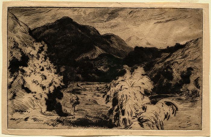 River Landscape with a Tree Foreground Right and a Mountain Rearground Left
