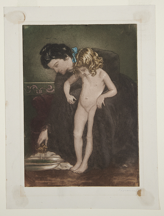 Girl with Blue Ribbon Being Washed
