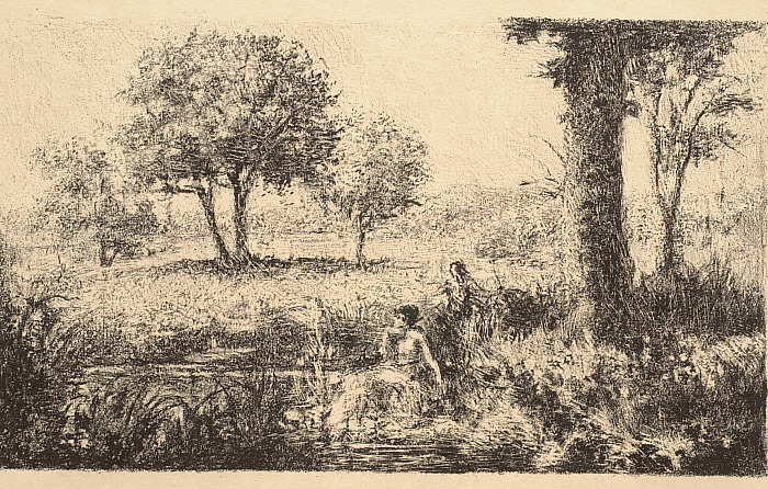 Woman Seated beside a Pond