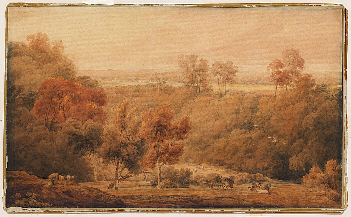 An Extensive Wooded Landscape with Cattle in the Foreground