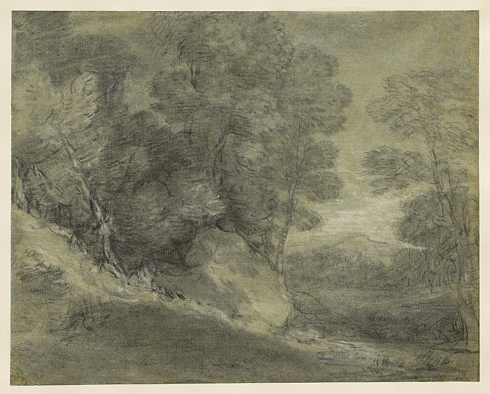 Wooded Landscape with Rocks, Stream, and Distant Hill