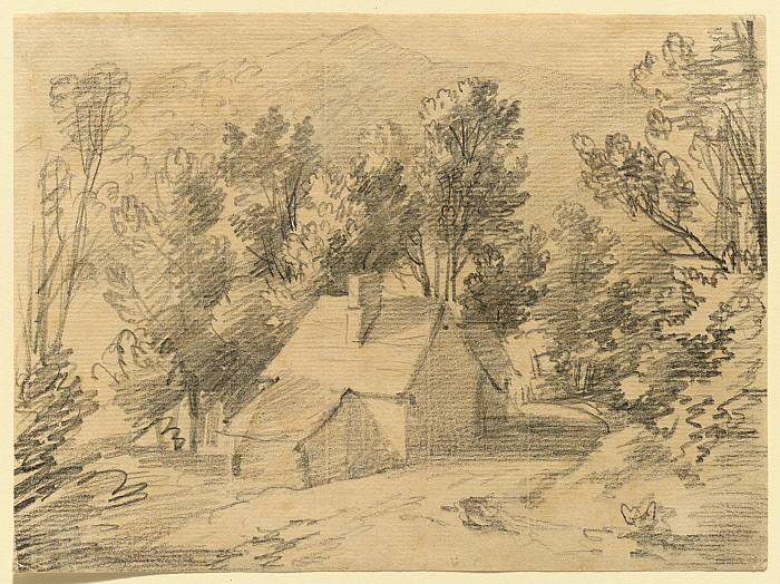 Study of a House and Shed in a Wooded Valley