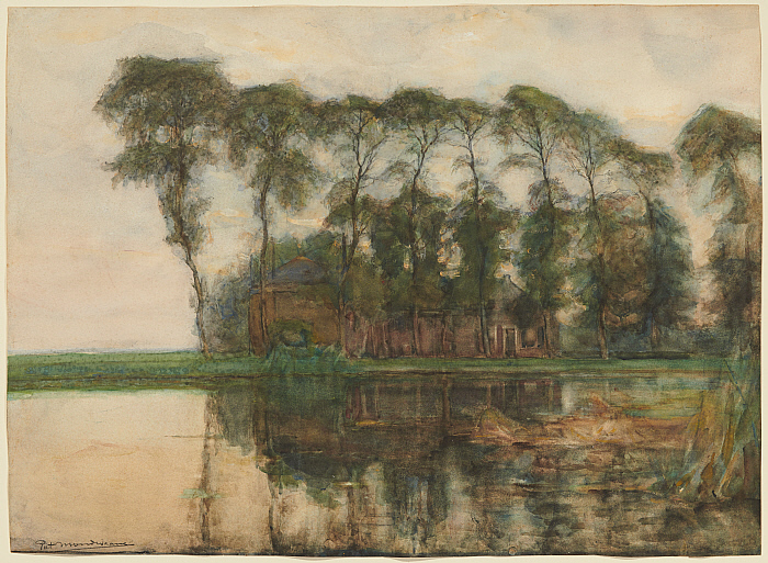 Farmstead Along the Water Screened by Nine Tall Trees