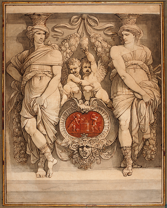 Two Caryatid Figures Framing a Cartouche with Two Cupids (Deux figures de cariatides encadrant une cartouche surmontée de deux amours) Slider Image 1