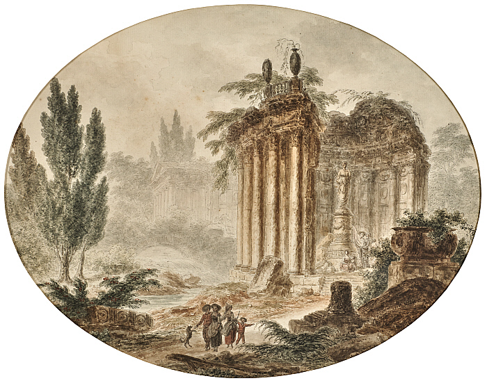 Fiigures among classical ruins: Travellers