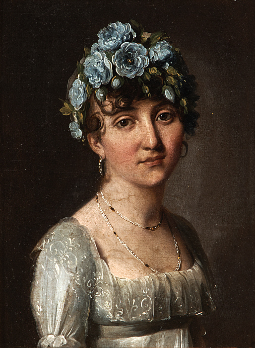 Portrait of Baronne  Mesgrigny, ne Berthelot de Rambuteau (Portrait of a Young Woman with Blue Flowers) Slider Image 1