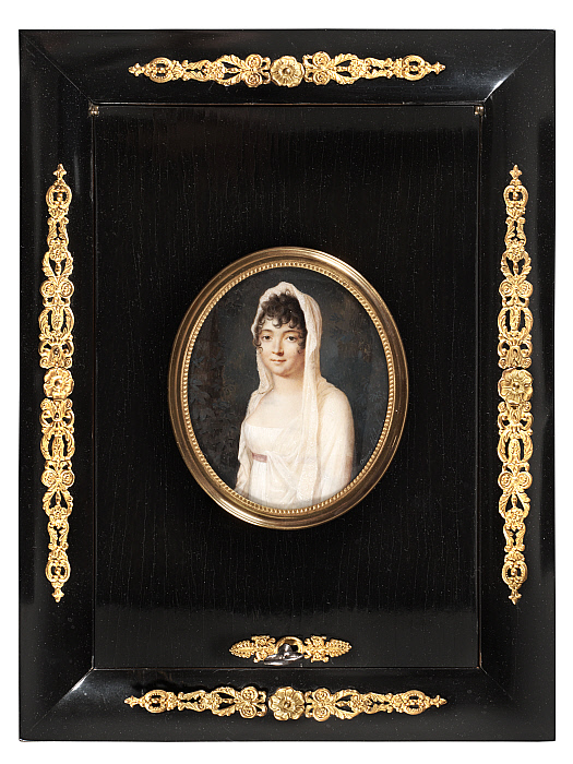 Portrait miniature set in letter box, ca. 1810 Slider Image 1