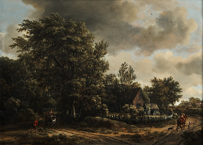 A Wooded Landscape with Travelers on a Road by Cottage Slider Image 1