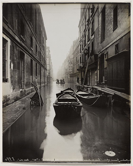 Paris Flood, Street with Boats and Cart