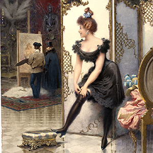A Model Fastening Her Garter in an Artist's Studio