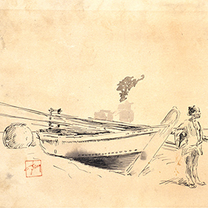 Two Japanese Fishing Boats on Shore