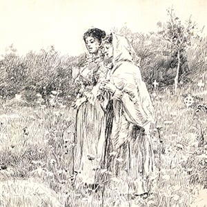 Two Girls Standing before a Grave