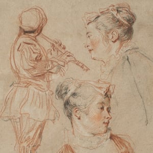 Studies of a Flutist and Two Women