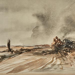 Untitled Drawings of World War I: Landscape with Village Ruins to Right