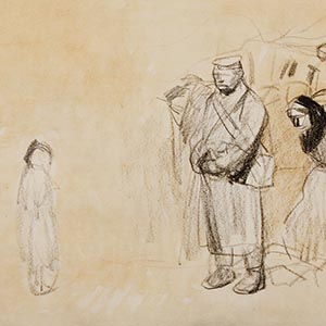 Untitled Drawings of World War I: Soldier Confronting Child