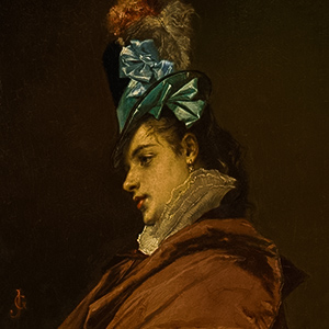 Woman Wearing a Hat with a Blue Ribbon
