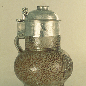 Stoneware Jug with Silver Mounts