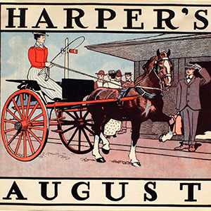 Young Woman in Small Carriage at Depot, August Harper's