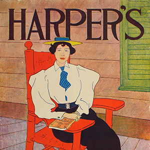 Young Woman Seated in Red Rocking Chair, September Harper's