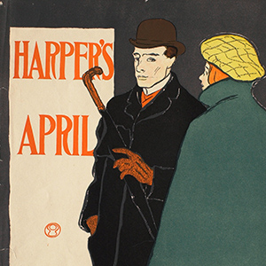 Man in Black Coat with Woman in Green Cape, April Harper's