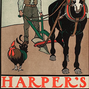 Man with Horse Plow, March Harper's