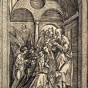 The Holy Family with Two Angels in a Vaulted Hall