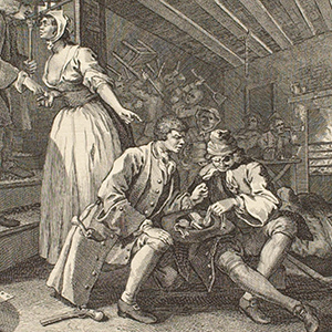 Industry and Idleness 9: The Idle 'Prentice Betray'd by his Whore, & Taken in a Night Cellar with his Accomplice